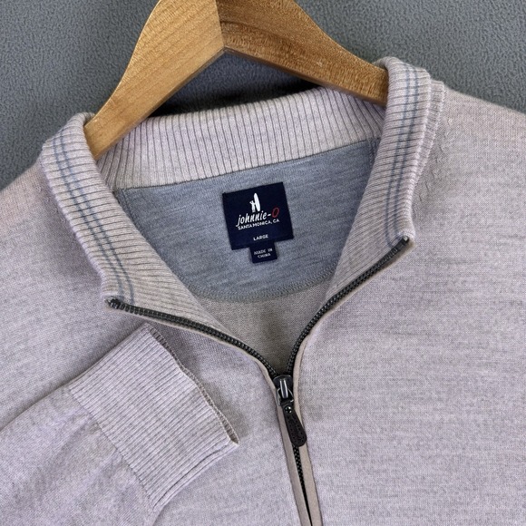 Johnnie O Quarter Zip Sweater Large Taupe Sand Beige Baron Merino Wool Office - Picture 1 of 7